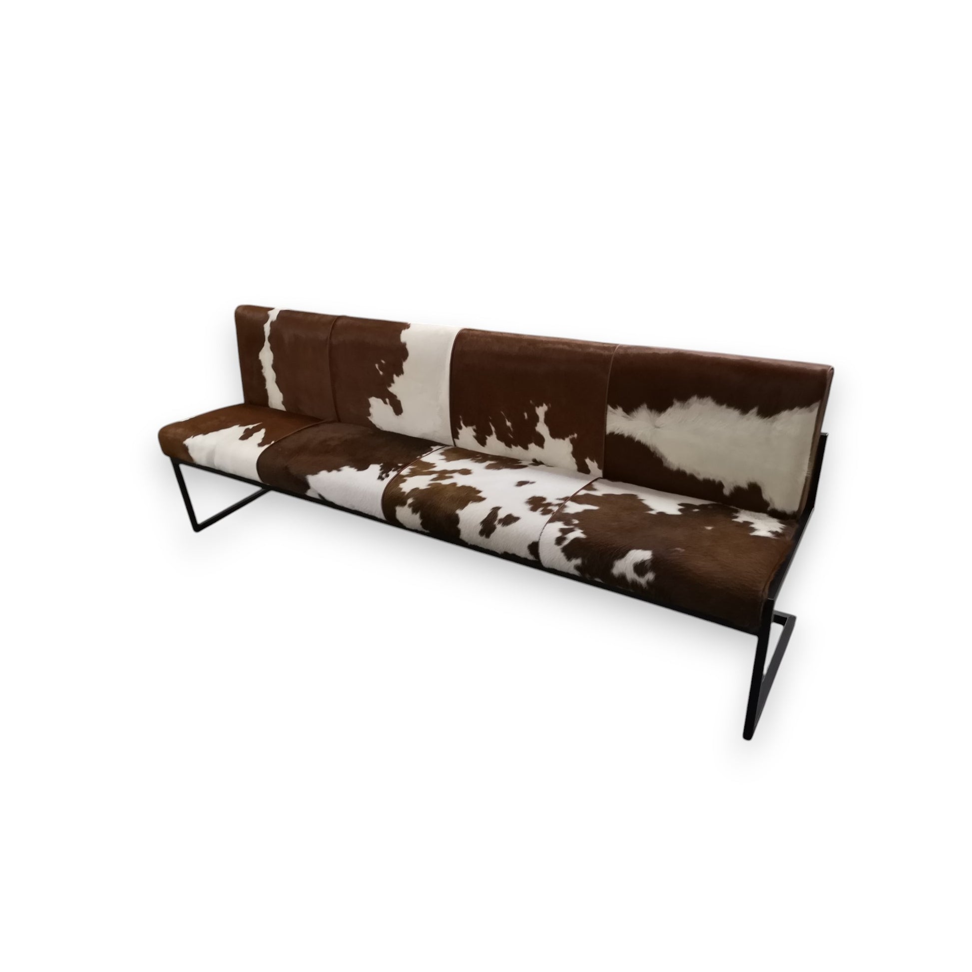 Ferro bank , in bruin met wit koeienhuid, 205x65x87cm