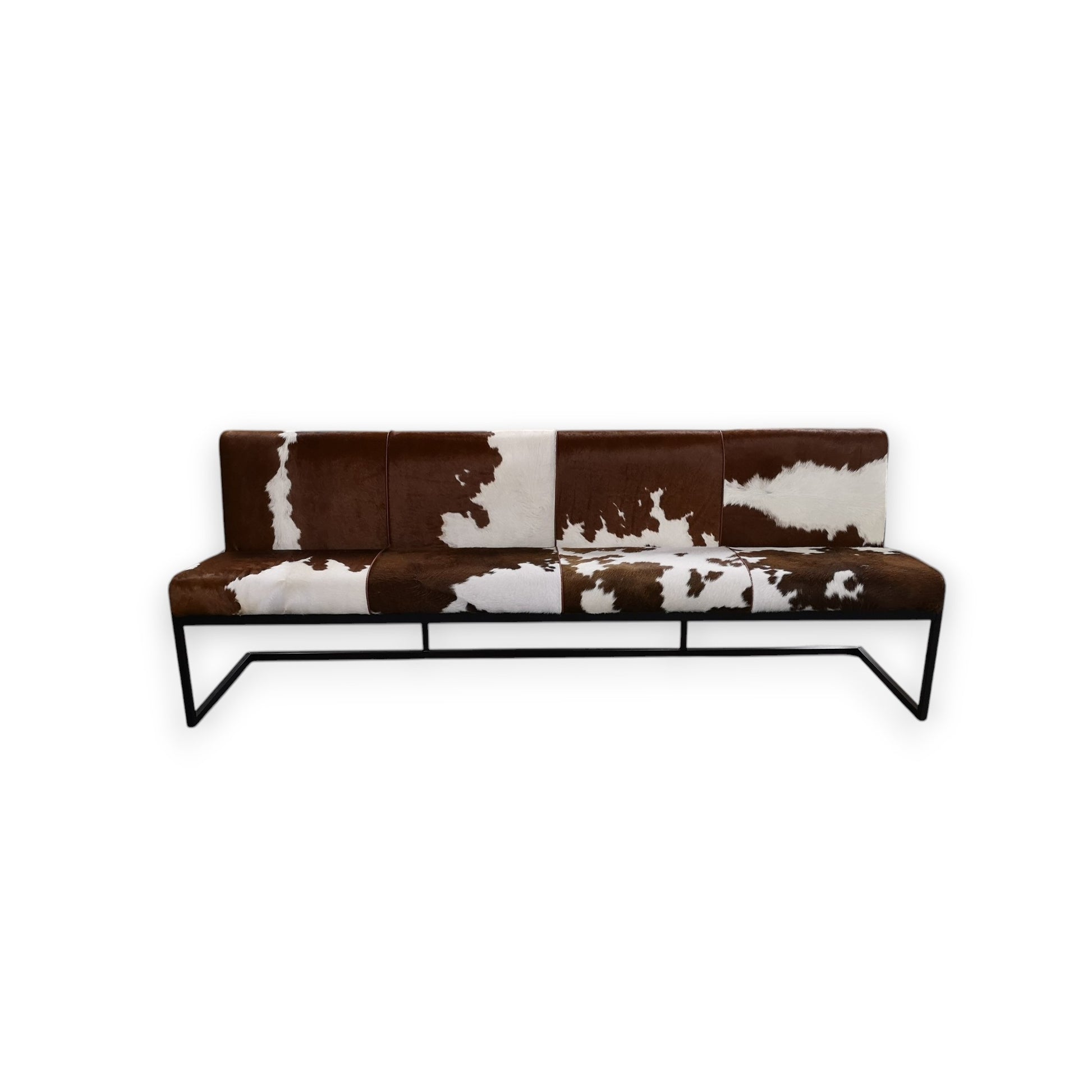 Ferro bank , in bruin met wit koeienhuid, 205x65x87cm