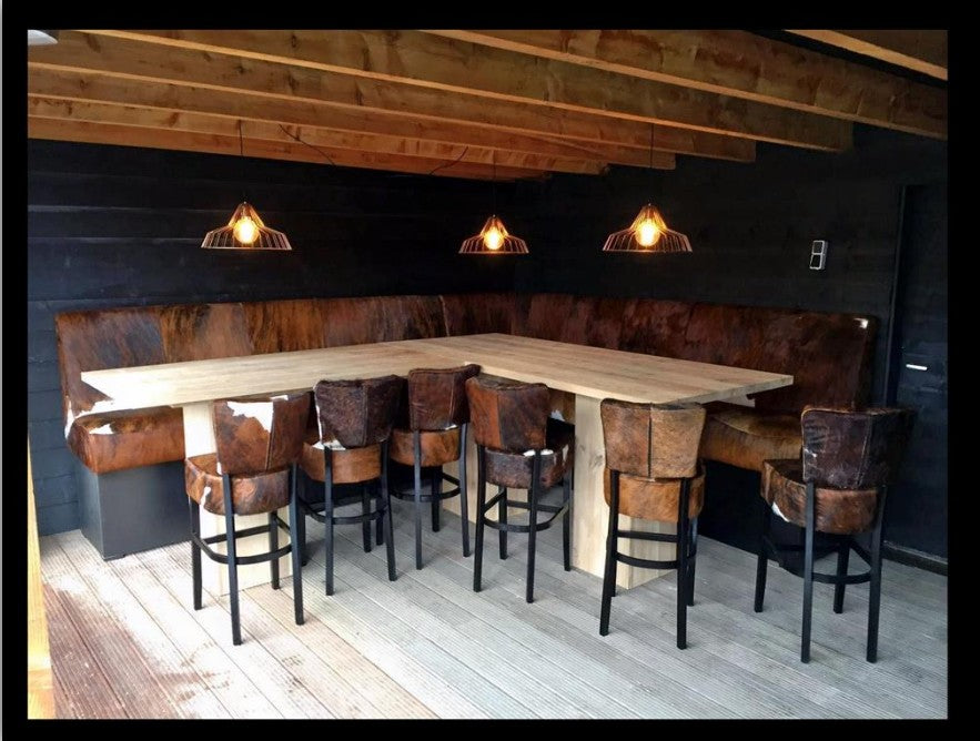 Bistro Barkruk in tricolor koeienhuid