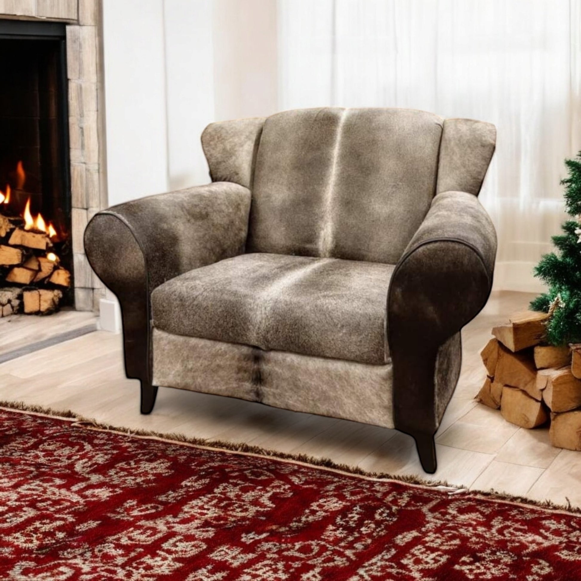 Bommel fauteuil in grijs koeienhuid