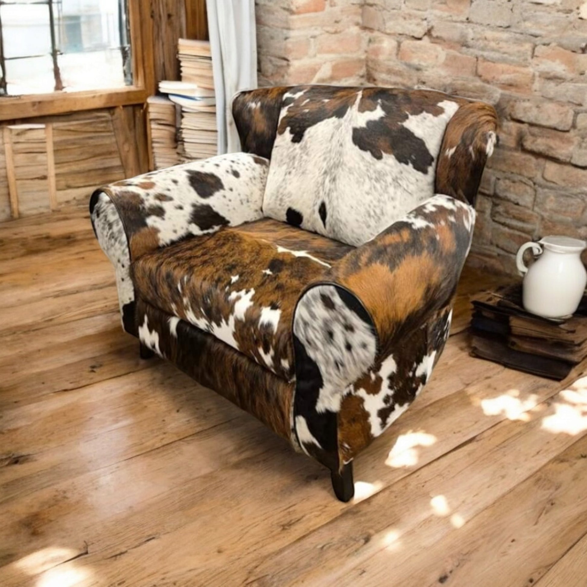 Bommel loveseat in tricolor koeienhuid