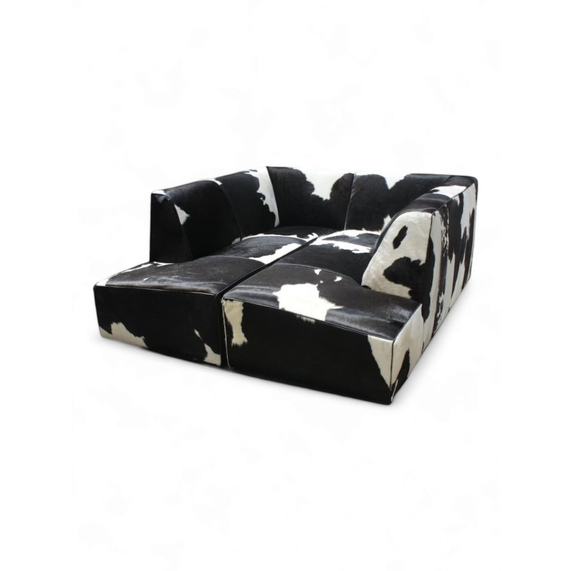 Dirk daybed bestaande uit 2 chaise longue's in zwart met wit koeienhuid