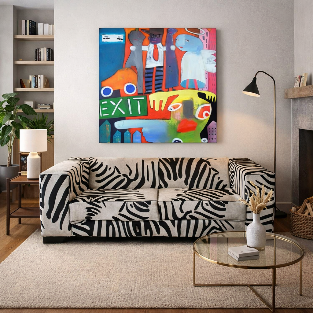 Kubus 3-zitsbank in koeienhuid met zebraprint